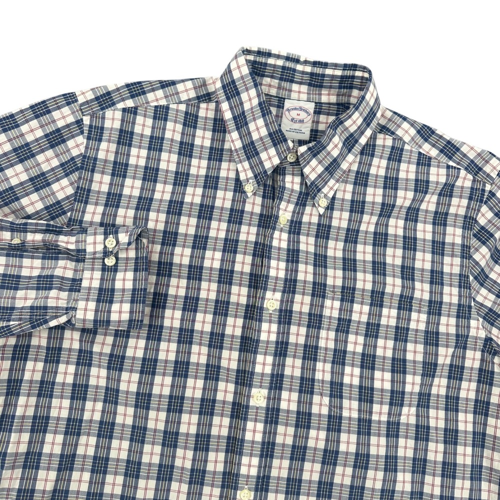 Brooks Brothers Mens Medium Blue Plaid Cotton Button Down Long Sleeve Shirt M